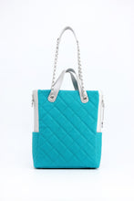 SCORE!'s Kat Travel Tote for Business, Work, or School Quilted Shoulder Bag- Turquoise and Silver