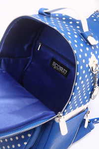 SCORE! Natalie Michelle Large Polka Dot Designer Backpack - Imperial Royal Blue and White