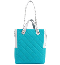 SCORE!'s Kat Travel Tote for Business, Work, or School Quilted Shoulder Bag- Turquoise and Silver