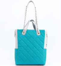 SCORE!'s Kat Travel Tote for Business, Work, or School Quilted Shoulder Bag- Turquoise and Silver