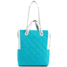 SCORE!'s Kat Travel Tote for Business, Work, or School Quilted Shoulder Bag- Turquoise and Silver