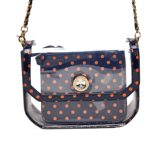 SCORE! Chrissy Small Designer Clear Crossbody Bag - Blue and Orange
