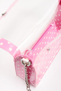 SCORE! Chrissy Medium Designer Clear Cross-body Bag - Aurora Pink and White