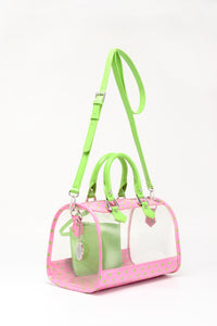 SCORE! Moniqua Large Designer Clear Crossbody Satchel - Pink and Lime Green