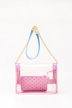 SCORE! Chrissy Medium Designer Clear Cross-body Bag -Pink and Blue