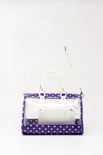 SCORE! Moniqua Large Designer Clear Crossbody Satchel - Royal Purple and White