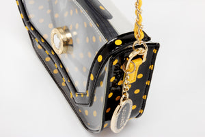 SCORE! Chrissy Small Designer Clear Crossbody Bag- Black & Gold Yellow