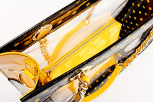 SCORE! Andrea Large Clear Designer Tote for School, Work, Travel - Black and Gold Yellow
