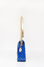 SCORE! Chrissy Medium Designer Clear Cross-body Bag -Imperial Blue and Metallic Gold
