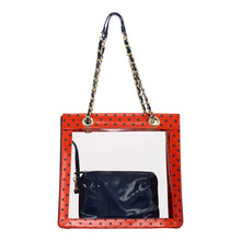 SCORE! Andrea Large Clear Designer Tote for School, Work, Travel - Orange and Navy Blue