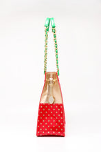 SCORE! Andrea Large Clear Designer Tote for School, Work, Travel- Racing Red, Metallic Gold and Fern Green