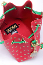 SCORE! Sarah Jean Small Crossbody Polka dot BoHo Bucket Bag - Red, Gold and Green Alpha Gamma Delta sorority, Minnesota Wild