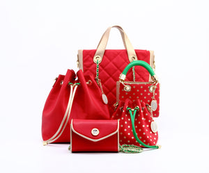 SCORE!'s Kat Travel Tote for Business, Work, or School Quilted Shoulder Bag -  Red, Gold and Green