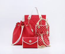 SCORE! Clear Sarah Jean Designer Crossbody Polka Dot Boho Bucket Bag-Red, White and Gold