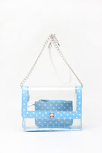 SCORE! Chrissy Medium Designer Clear Cross-body Bag - Light Blue and White
