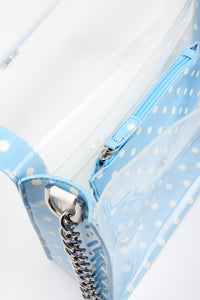 SCORE! Chrissy Medium Designer Clear Cross-body Bag - Light Blue and White