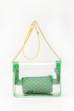 SCORE! Chrissy Medium Designer Clear Cross-body Bag - Fern Green and Yellow Gold