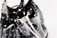 SCORE! Clear Sarah Jean Designer Crossbody Polka Dot Boho Bucket Bag- Black and Silver