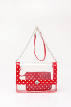 SCORE! Chrissy Medium Designer Clear Cross-body Bag -Racing Red and White