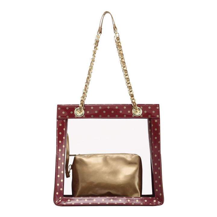SCORE! Andrea Large Clear Designer Tote for School, Work, Travel - Maroon and Gold