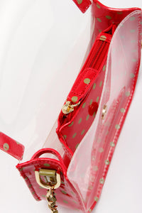SCORE! Chrissy Small Designer Clear Crossbody Bag - Red and Olive Green