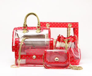 SCORE! Chrissy Medium Designer Clear Cross-body Bag - Red and Olive Green