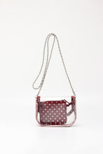 SCORE! Chrissy Small Designer Clear Crossbody Bag - Maroon and Silver