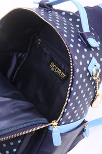 SCORE! Natalie Michelle Medium Polka Dot Designer Backpack  - Navy Blue and Light Blue