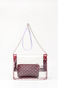 SCORE! Chrissy Medium Designer Clear Cross-body Bag -Maroon and Lavender