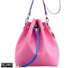SCORE! Sarah Jean Crossbody Large BoHo Bucket Bag - Pink and Blue