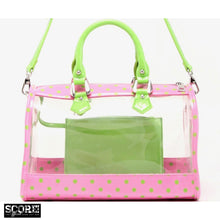 SCORE! Moniqua Large Designer Clear Crossbody Satchel - Pink and Lime Green