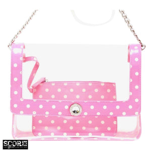 SCORE! Chrissy Medium Designer Clear Cross-body Bag - Aurora Pink and White