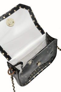 SCORE! Chrissy Medium Designer Clear Cross-body Bag - Black and Metallic Gold