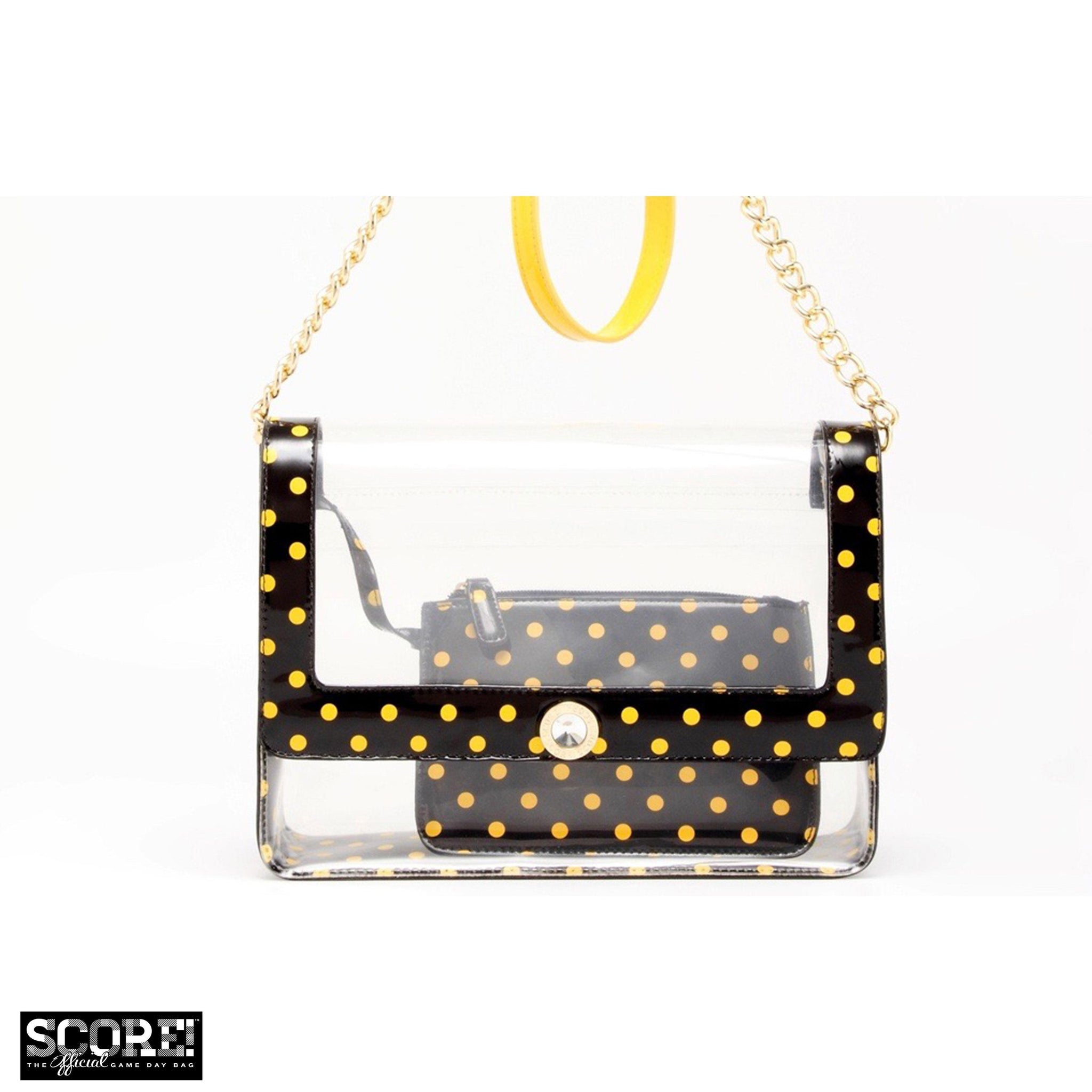 SCORE! Chrissy Small Designer Clear Crossbody Bag - Black & Gold