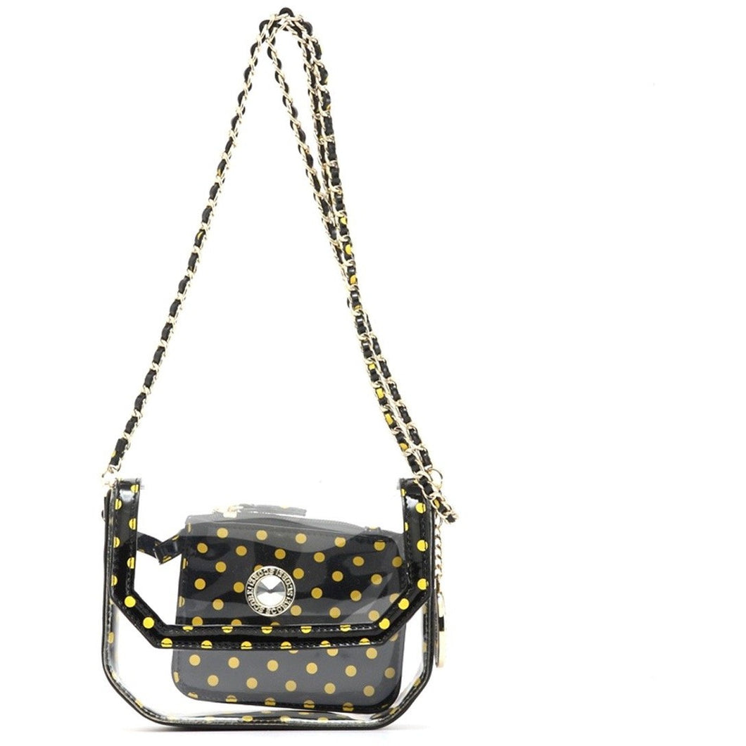 SCORE! Chrissy Small Designer Clear Crossbody Bag - Black & Gold