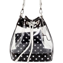 SCORE! Clear Sarah Jean Designer Crossbody Polka Dot Boho Bucket Bag- Black and Silver