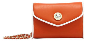 SCORE! Eva Designer Crossbody Clutch - Burnt Sienna Orange and White