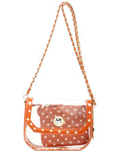 SCORE! Chrissy Small Designer Clear Crossbody Bag - Burnt Orange Sienna and White
