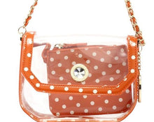 SCORE! Chrissy Small Designer Clear Crossbody Bag - Burnt Orange Sienna and White
