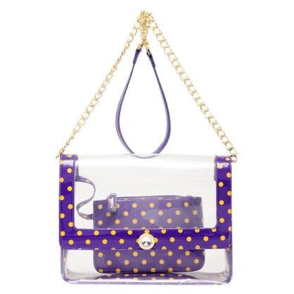SCORE! Chrissy Medium Designer Clear Cross-body Bag - Royal Purple and  Yellow Gold