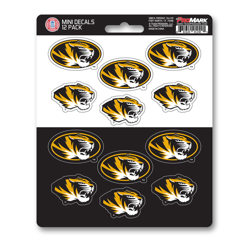 Missouri University Mizzou Tigers NCAA 12pk Mini Decal Black and Gold Stickers