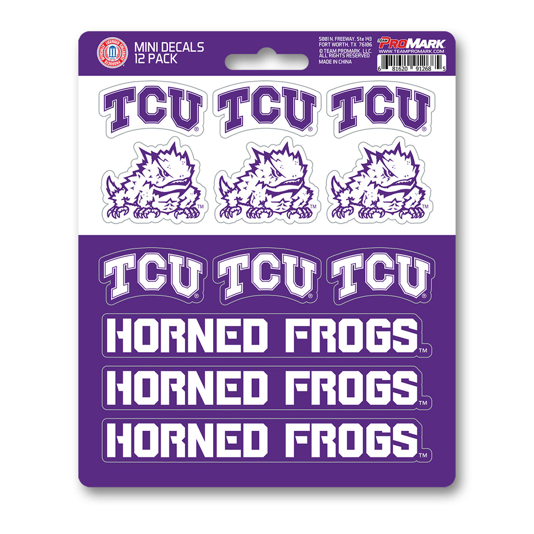 TCU Texas Christian University Horned Frogs 12pk Mini Decal Purple and White Team ProMark Stickers