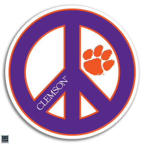 Clemson University NCAA Collegiate Logo Super Durable Purse Sticker~ Orange and Regalia Purple Peace Sign