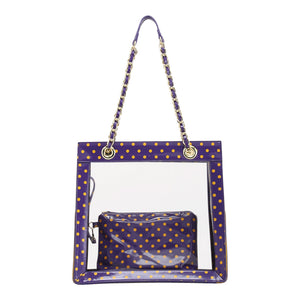 SCORE! Andrea Large Clear Designer Tote for School, Work, Travel - Royal Purple and  Yellow Gold