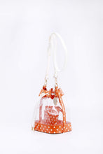 SCORE! Clear Sarah Jean Designer Crossbody Polka Dot Boho Bucket Bag- Burnt Sienna Orange and White