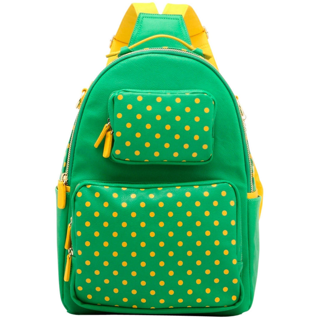 SCORE! Natalie Michelle Large Polka Dot Designer Backpack - Fern Green and Yellow Gold
