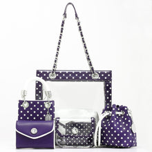 SCORE! Chrissy Medium Designer Clear Cross-body Bag -Royal Purple and White