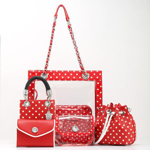 SCORE! Andrea Large Clear Designer Tote for School, Work, Travel - Red and White