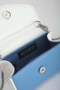SCORE! Eva Designer Crossbody Clutch - Light Blue and White