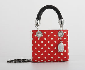 SCORE! Jacqui Classic Top Handle Crossbody Satchel - Red and White with Black Handles